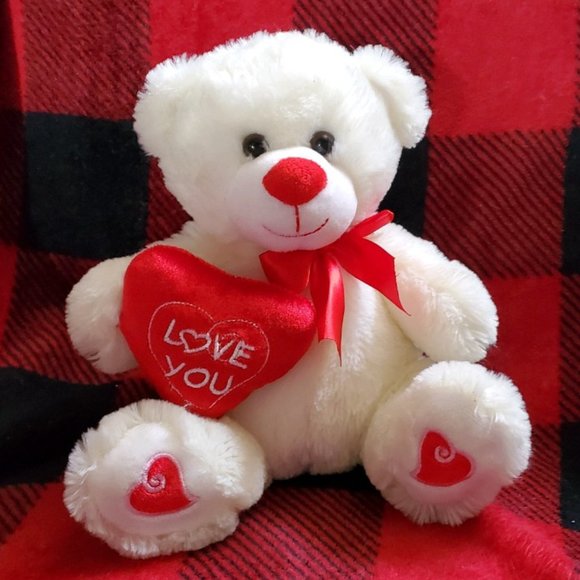 White LOVE YOU Plush Teddy Bear - Picture 1 of 14